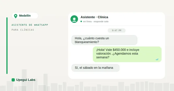 Asistente de WhatsApp automatizando la atención de una clínica en Medellín — responde precios y agenda citas — Upegui Labs